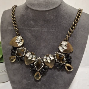 Baublebar x Anthropologie Bib Necklace Brown Gold Tortoiseshell Resin Rhinestone - Picture 1 of 20