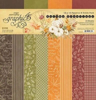 GRAPHIC 45 "AUTUMN GREETINGS"12X12 PATTERN & SOLID PAPER PACK  FALL SCRAPJACK'S - Image 1 of 4