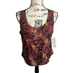 Robbie Bee Women's Black Top Sz 14 P Silk Sleeveless Leaf Pattern Fall Colors - Picture 1 of 7