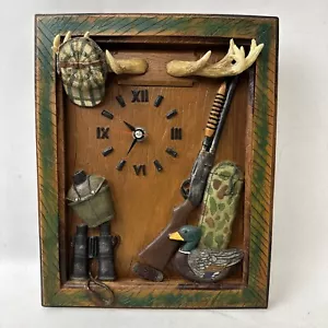Wanduhr Jagddeko Hirsch Ente Hütte Dekor 7 3/4”x 9 3/4” Verbundharz - Bild 1 von 9