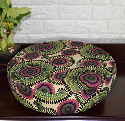 AF259r Green Olive Flower Cotton Canvas 3D Round Seat Cushion Cover Custom Size - Image 1 of 4