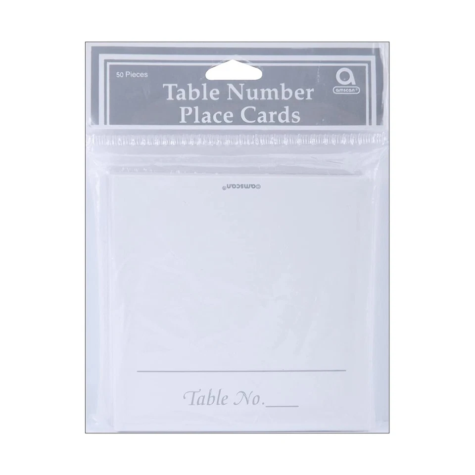 Tarjetas de lugar de tienda con número de mesa - blancas con impresión plateada - paquete de 50 (63016,18b) Foto 1 de 1