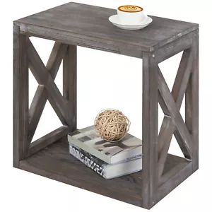 MyGift Vintage Gray on Brown Wood Rectangular Living Room Side End Accent Table - Picture 1 of 7
