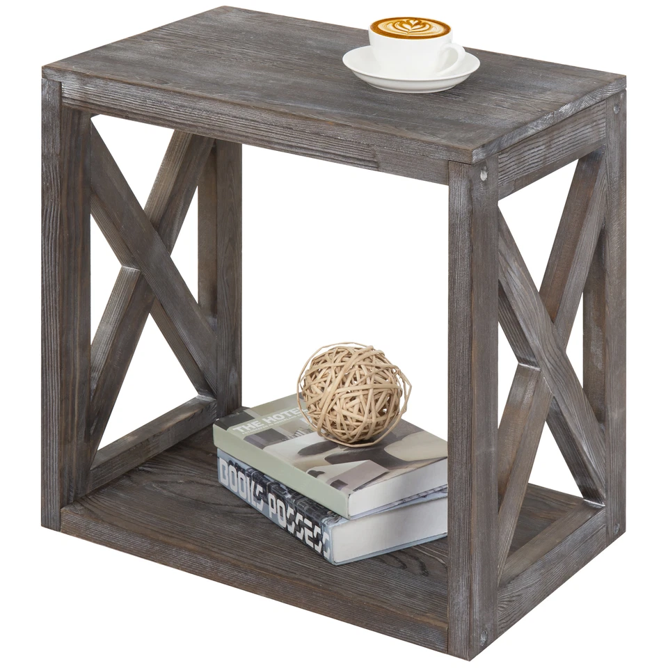 MyGift Vintage Gray on Brown Wood Rectangular Living Room Side End Accent Table - Image 1 of 4