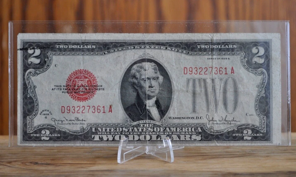 1928 Red Seal $2 Dollar United States Note, F/VF, Old US Two Dollar Bill 1928 - Image 1 of 2