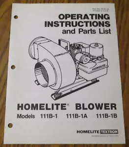 Homelite 111B-1 111B-1A 111B-1B Instruction Parts List Catalog Manual Book 24161 - Picture 1 of 2