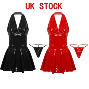 UK Women's Dresses Faux Leather Wetlook Skinny Dress Stripper Nightclub Costumes - Picture 1 of 37
