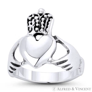 Claddagh Hands & Heart Irish Celtic Charm .925 Sterling Silver Love Promise Ring - Picture 1 of 1