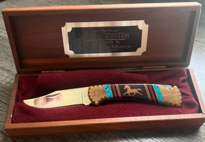 Cuchillo raro BUCK CUSTOM hecho a mano por el artista navajo Dave Yellowhorse Mustang Foto 1 de 4