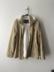 WEATHERPROOF-FUR LINED FULL ZIP HOODED COAT TAN WOMENS LARGE EXCELLENT CONDITION - Picture 1 of 13