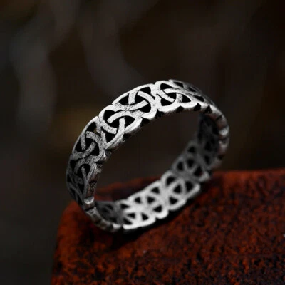 Vintage Hollow Viking Celtic Knot Wedding Ring Solid Titanium Men Women Ring - Image 1 of 4