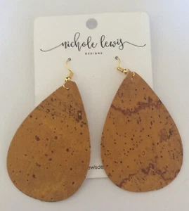 Huge 3" Gold Tone Hook Boho Pleather Teardrop Earrings Nichole Lewis Designs NWT - Picture 1 of 3