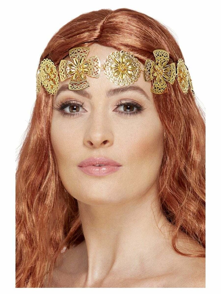 MEDIEVAL RENAISSANCE QUEEN GREEK GODDESS ATHENA COSTUME HEADPIECE CROWN GOLD  - Image 1 of 1