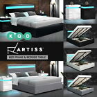 Artiss Bed Frame Bedside Tables Queen Double Size RGB LED Gas Lift Base Storage