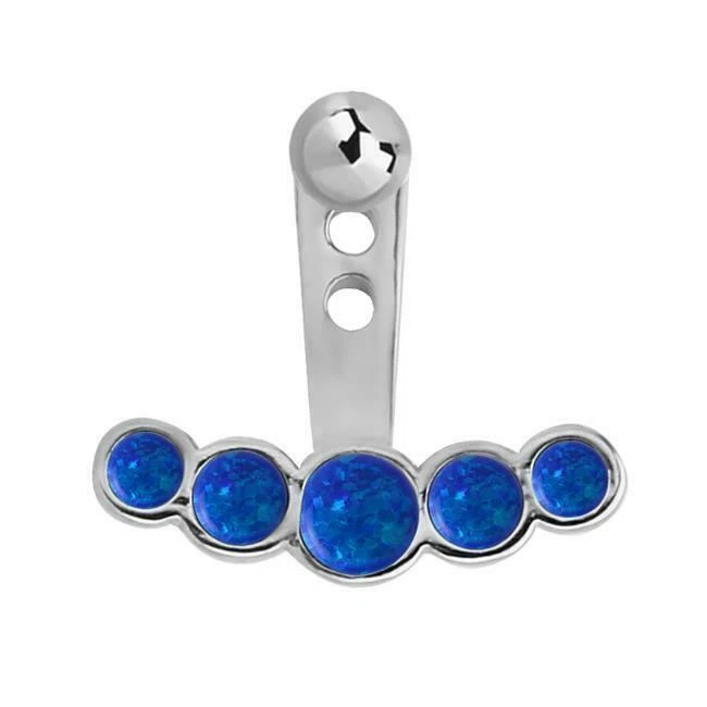 316L Surgical Steel Blue Opal 5 Stone Ear Jacket Earring Cartilage Tragus Labret - Image 1 of 1