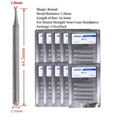 5-50x Dental Round Head Carbide Bur Shank HP 44.5mm for Straight Handpiece HP-2 - Image 1 of 2
