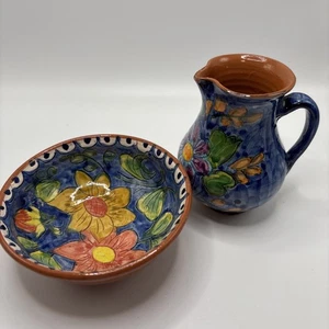 VTG Flosa Redondo Pottery Small Pitcher & Basin Hand Made Painted Portugal - Picture 1 of 16