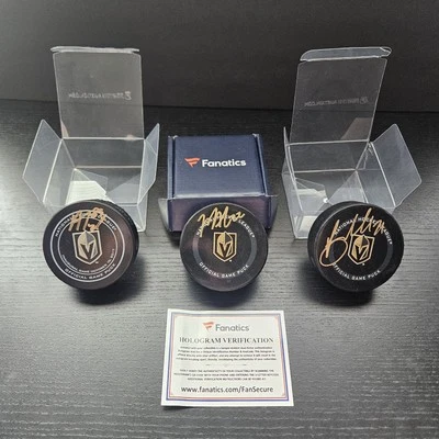 Golden Knights Signed Lot Of 3 NHL Official Pucks Fanatics Authentication Howden - Image 1 of 4