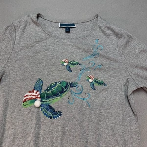 Karen Scott Turtle Grafik T-Shirt Urlaub Laune Rundhalsausschnitt Oberteil Large Neu mit Etikett - Bild 1 von 10