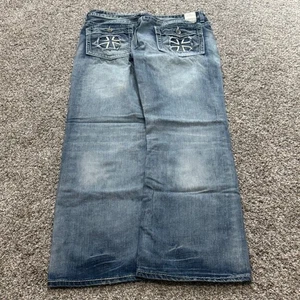 VTG Baggy Skater Helix Boot Cut Jeans Mens 34x34 Light Wash Distressed Crosses - Picture 1 of 7