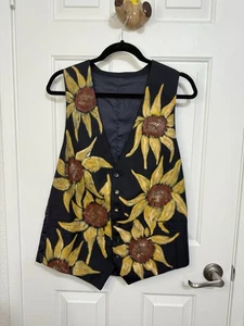 VTG Hand painted One Of A Kind Vest Sunflowers 90s - Picture 1 of 8