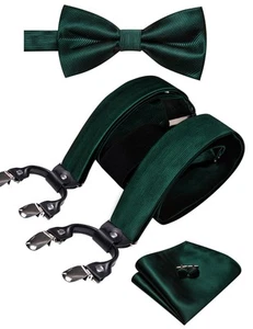 Men Suspenders Bowtie Set Stripe 6 Strong Clips Adjustable Y-Back Woven Brace... - Picture 1 of 4