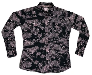 Cowgirl Hardware Womens Black Pink Paisley Western Shirt Size Large Pear Snaps - Picture 1 of 18