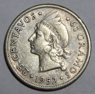 República Dominicana Veinticinco 25 centavos 1952 -5323- Foto 1 de 2