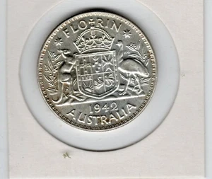 AUSTRALIA 1942 TWO SHILLING FLORIN UNC 92.5% SILVER - Picture 1 of 2