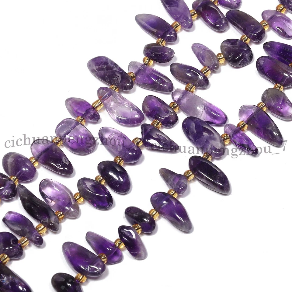 Natural Amethyst Gemstone Irregular Long Teeth Drop Side Hole Loose Beads 15'' - Image 1 of 4