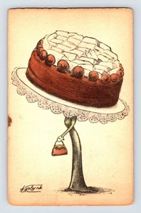 Vintage künstlerische Postkarte Frau großer Kuchenhut vor 1907 ungeteilter Rücken - Bild 1 von 2