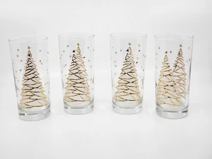 Set 4 Christmas Tree Satin Tree Culver Silk Screened Tall Cooler Glasses 15 Oz  - Picture 1 of 9