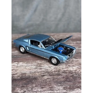 1968 Ford Mustang GT Diecast Car Model 1/18 Scale Blue Black Stripe Open Hood - Picture 1 of 13