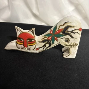 Arte popular mexicano carnaval gato gatito gato estatuilla pintada a mano 8" x 4" - Imagen 1 de 6