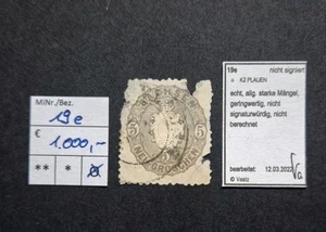 Sachsen Nr. 19e sauber gestempelt PLAUEN, Mängel, selten geprüft BPP (Mi: 1000€) - Bild 1 von 3