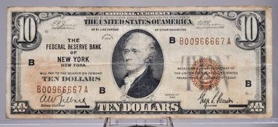 1929 10 Dollar Federal Reserve Bank Note - Fancy Low Serial Number - New York Is - Image 1 of 2