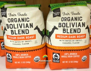 2 Packs Trader Joe's Organic Fair Trade Bolivian Blend Bean Coffee 12 oz Each - Picture 1 of 4