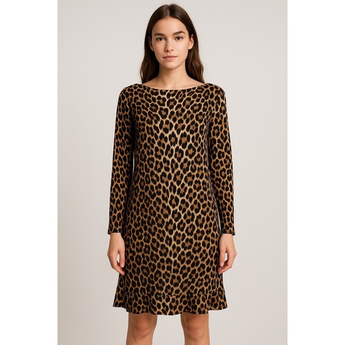 VETEMENTS Abito donna Papaya stampa animalier lunghezza ginocchio lungo Slv Lagenlook orlo con volant taglia XL