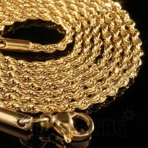 Premium 18K Gelbgold plattiert Seil Kette Glied Herren Hip-Hop Halskette - Bild 1 von 5