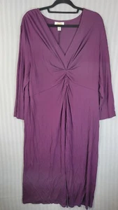 Talbots Maxi Dress Sz 1X Purple Ruched Front Long Sleeves V-Neck Stretch modest - Picture 1 of 8