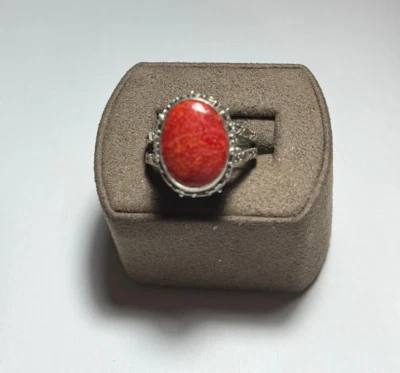 Novo com etiquetas anel de ágata vintage Sarda Bali prata esterlina laranja/vermelho, tamanho 9 - Imagem 1 de 4