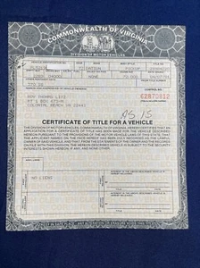 1972 Datsun Pickup Truck Zertifikat Historical Document Virginia - Bild 1 von 3