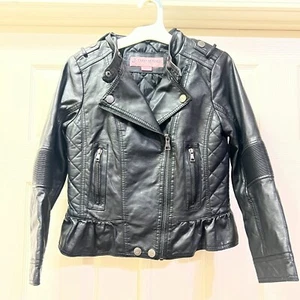 Girls Urban Republic Black Faux Leather Moto Jacket w/ Removable Hood Size 12 - Picture 1 of 11