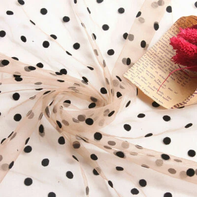 11 Colors Flocked Black Polka Dot Mesh Fabric For DIY Design Wedding Gown Dress - Image 1 of 4