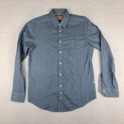 Camisa Hugo Boss Para Hombre Grande Azul Blanco Rayas Boss Naranja Vestido Abotonado EC Foto 1 de 4