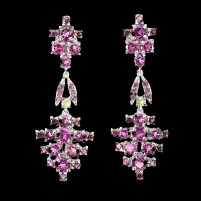 Ohrringe Rhodolit Peridot 925 Silber 585 Weißgold vergoldet - Bild 1 von 3