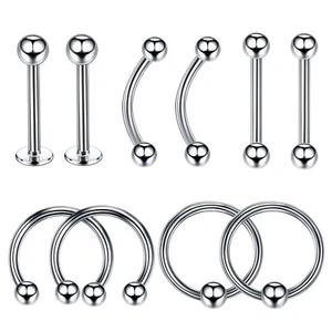 110PCS Mix Piercing 316L Steel Nose Lip Eyebrow Ring Ear Daith Studs Set 14G 16G - Picture 1 of 24