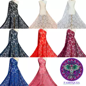 Crochet Lace Fabric Floral 4 Way Stretch Scalloped Edges Premium Bridal Material - Picture 1 of 34