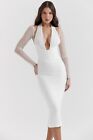 House Of Cb 'Yasmin' White Plunge Midi Dress/Size M-Us 6-8/Pr610