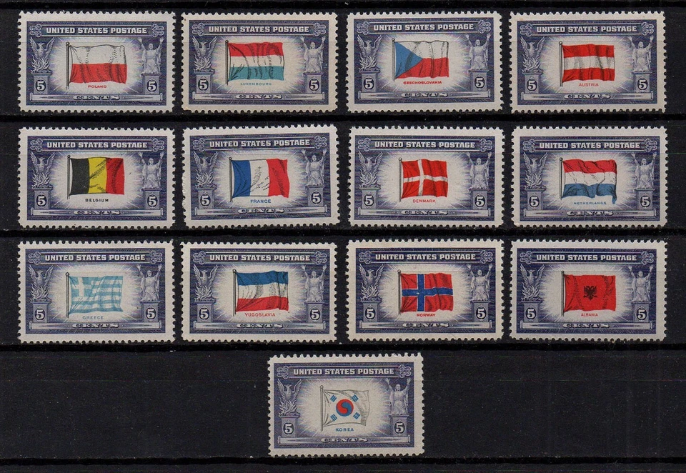 USA, SCOTT # 909-921, MNH COMPLETE SET OF 13 OVERRUN COUNTRIES, YEAR 1943-1944 - Image 1 of 1
